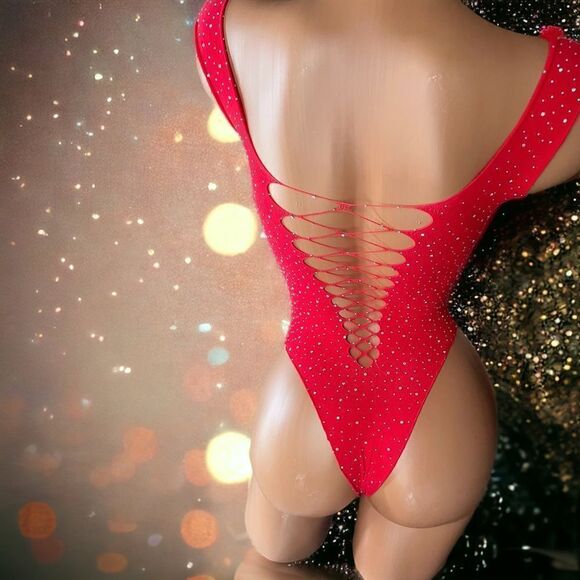 Feels Good On! l Rhinestone Embellished Bodysuit & Pearl Endowed Sarong l New - Picture 9 of 12